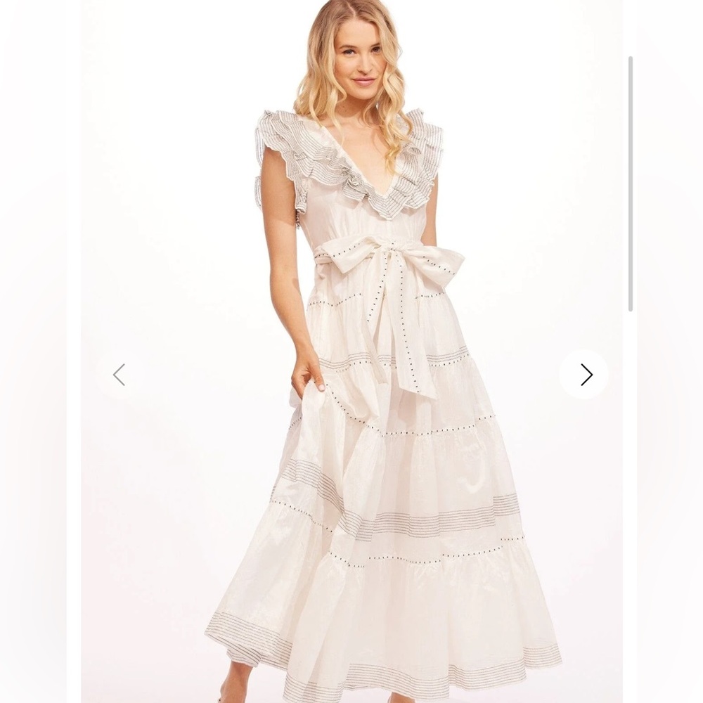 Eva Franco Perry White Ruffled Maxi Dress, size 4